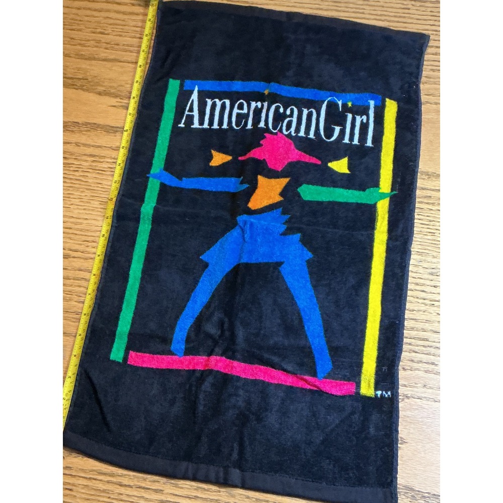 Vintage 1990's American Girl Hand Towel Black Neon Geometric Dancer Retro